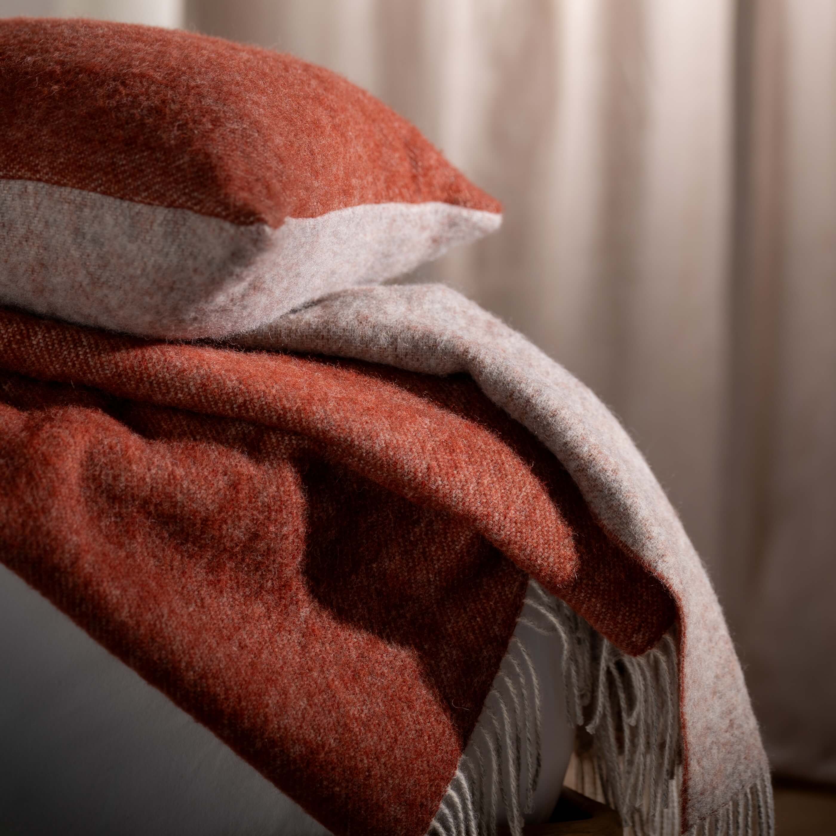 Burnt Orange Reversible Pure Wool Cushion - Image 3