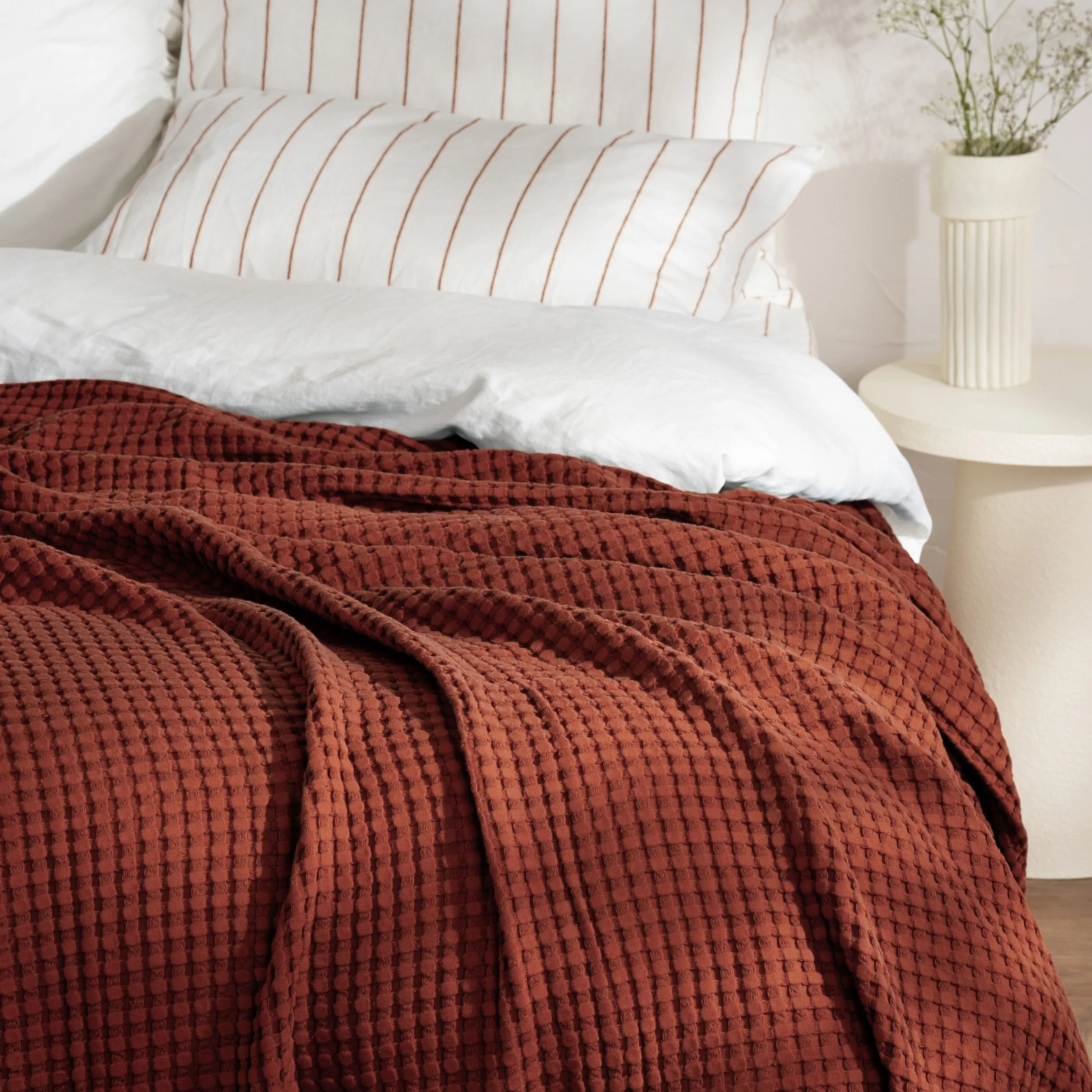 Burnt Orange Waffle Cotton Bedspread - Image 3
