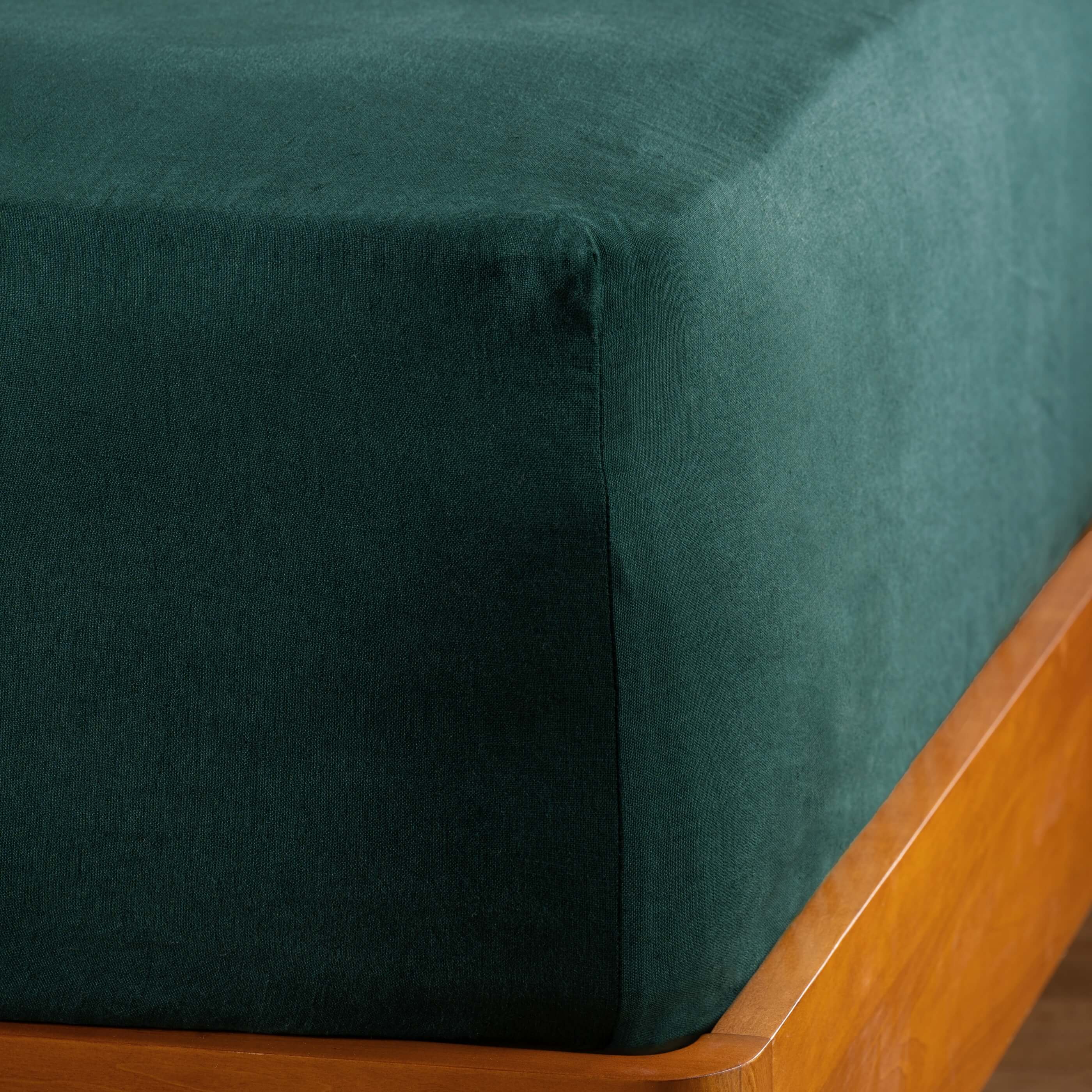 Dark Emerald Green French Linen Bedding and Bed Sheets - Image 7