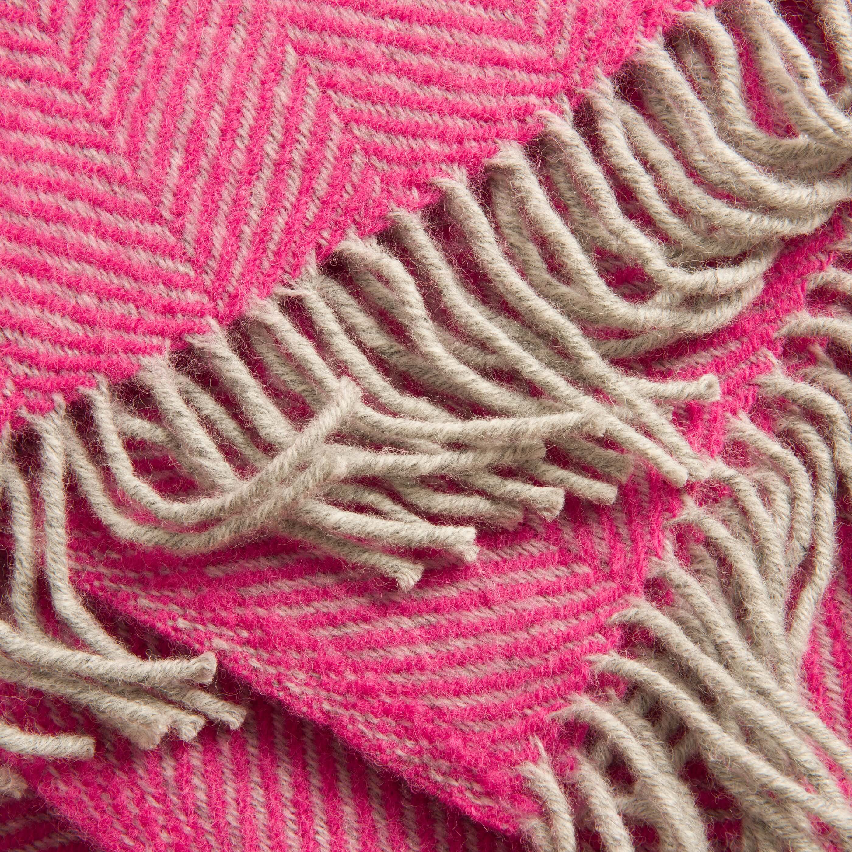 Fuchsia Herringbone Pure Wool Throw - Image 2