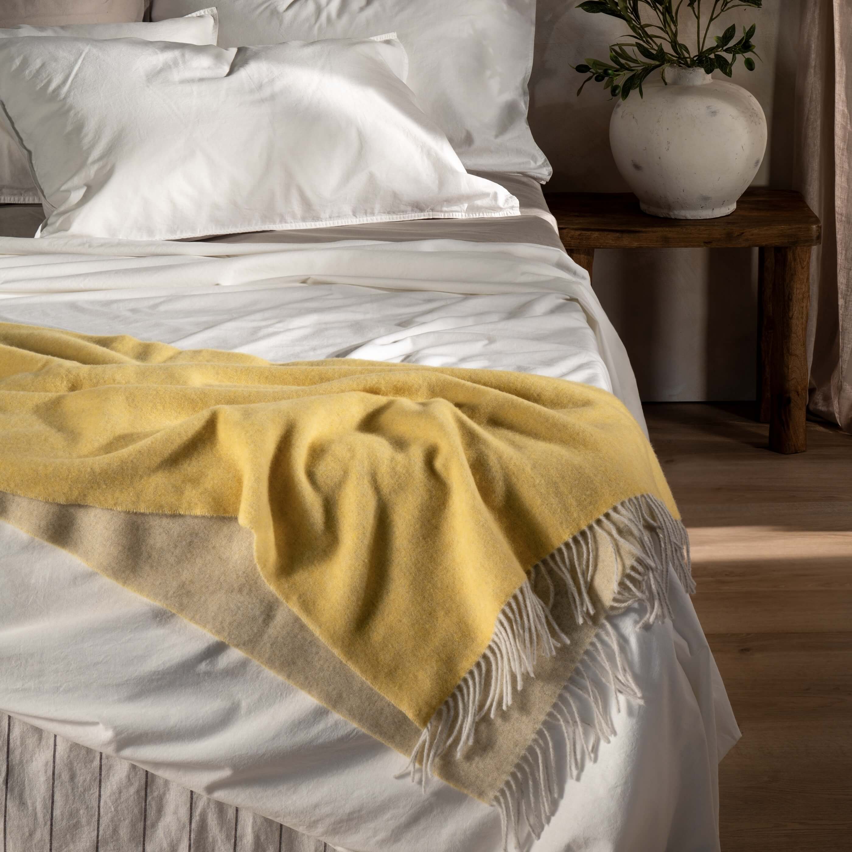 Lemon Yellow Luxury Wool with Cashmere Throw - Image 2