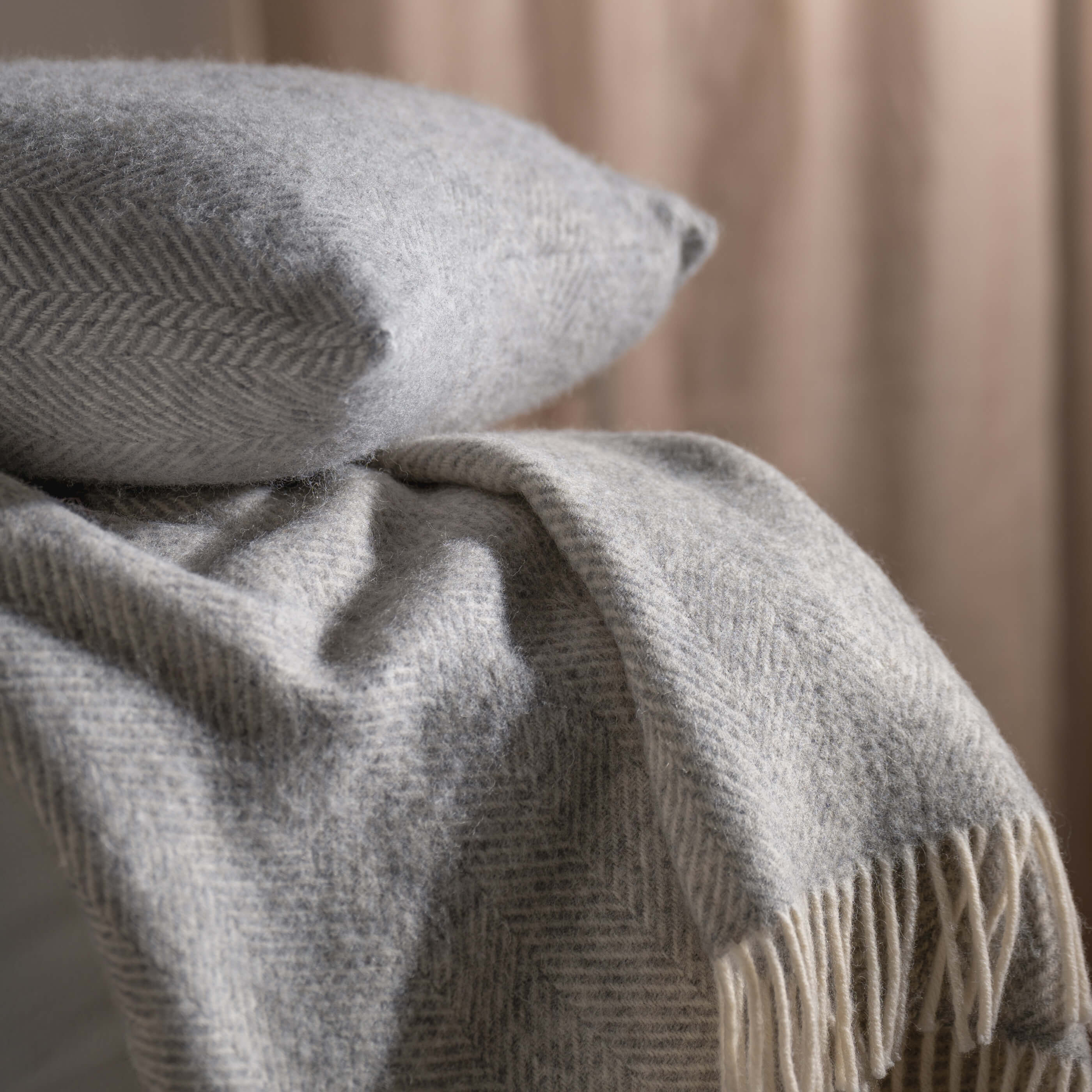 Light Grey Herringbone Pure Wool Cushion - Image 2