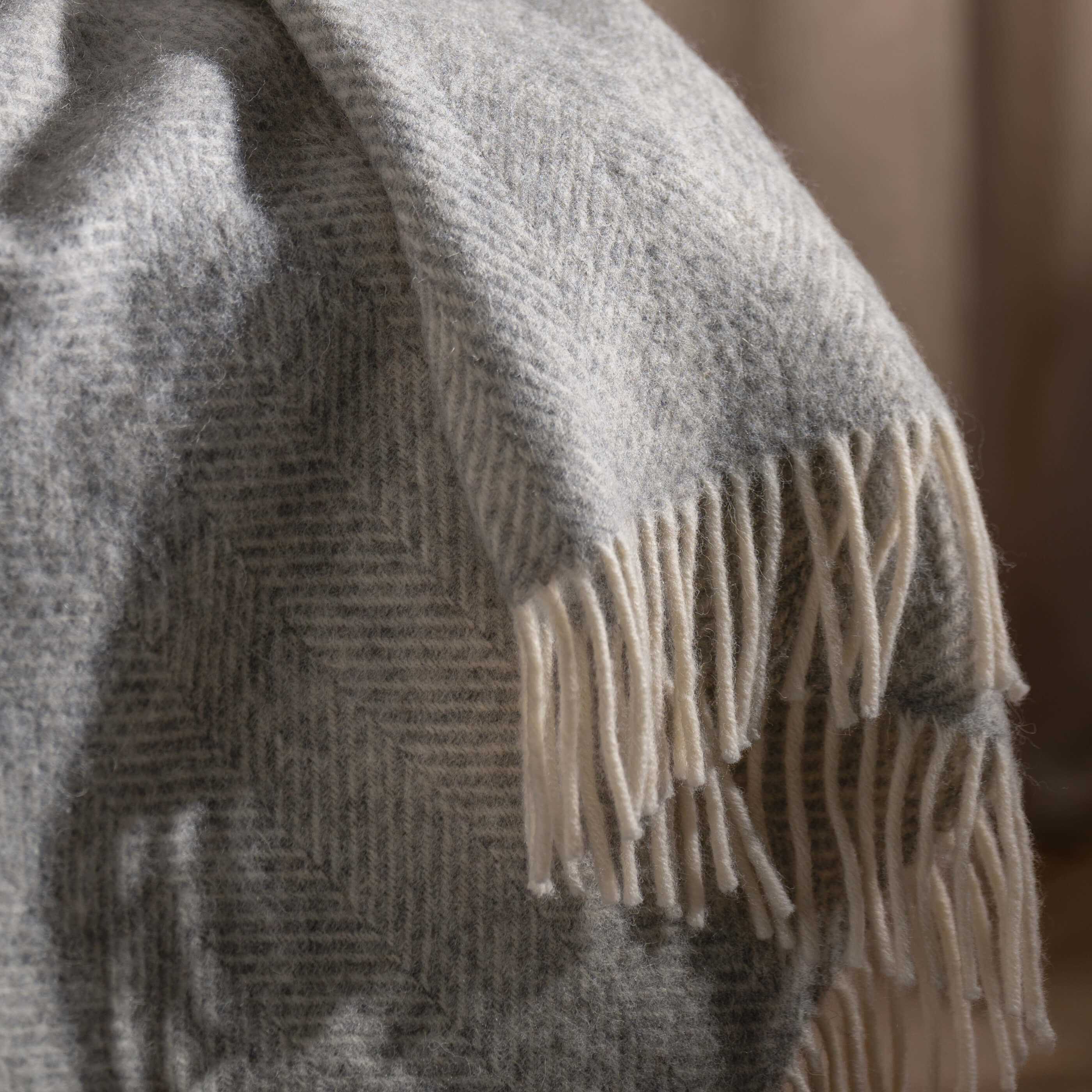Light Grey Herringbone Pure Wool Cushion - Image 3