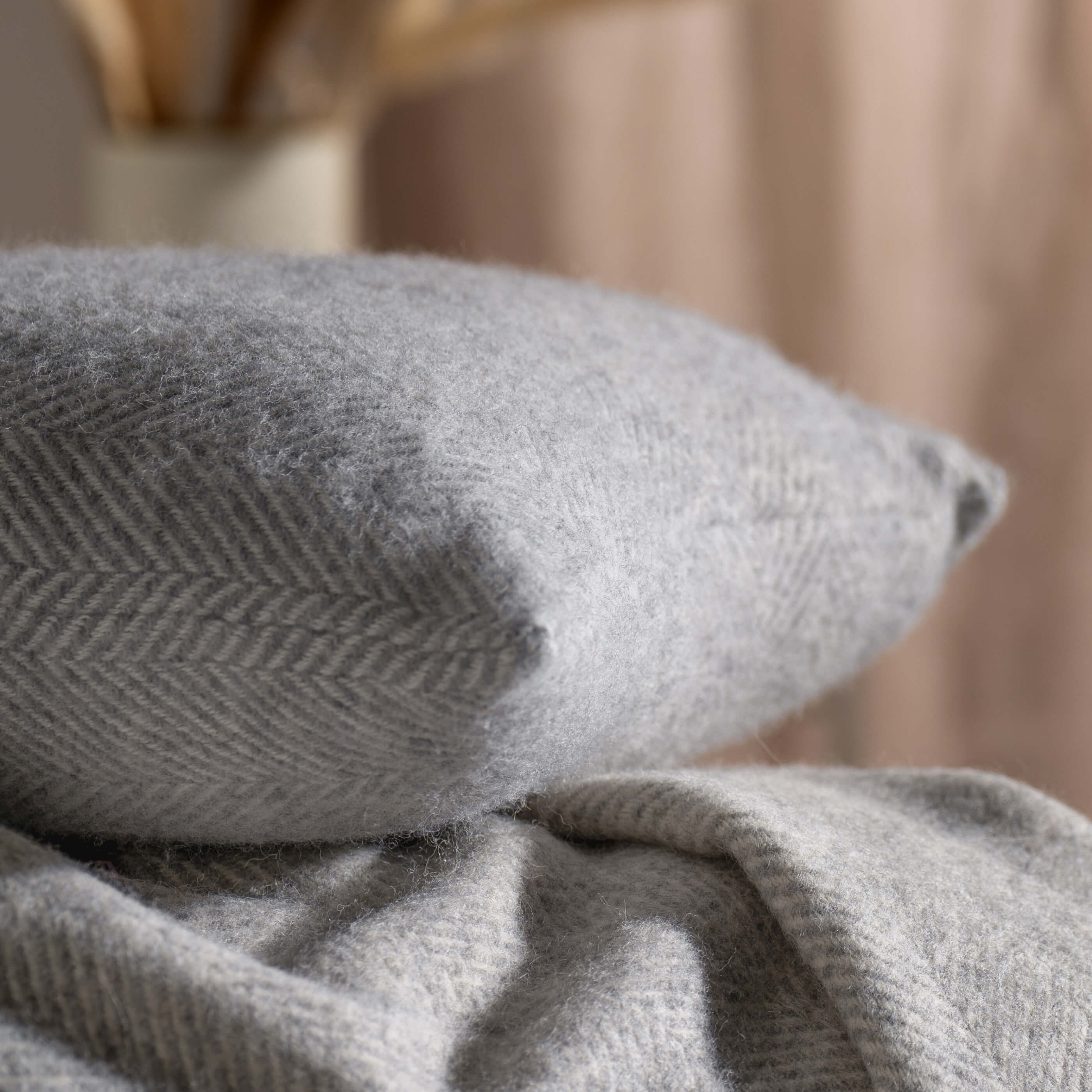 Light Grey Herringbone Pure Wool Throws & Cushions - Image 2