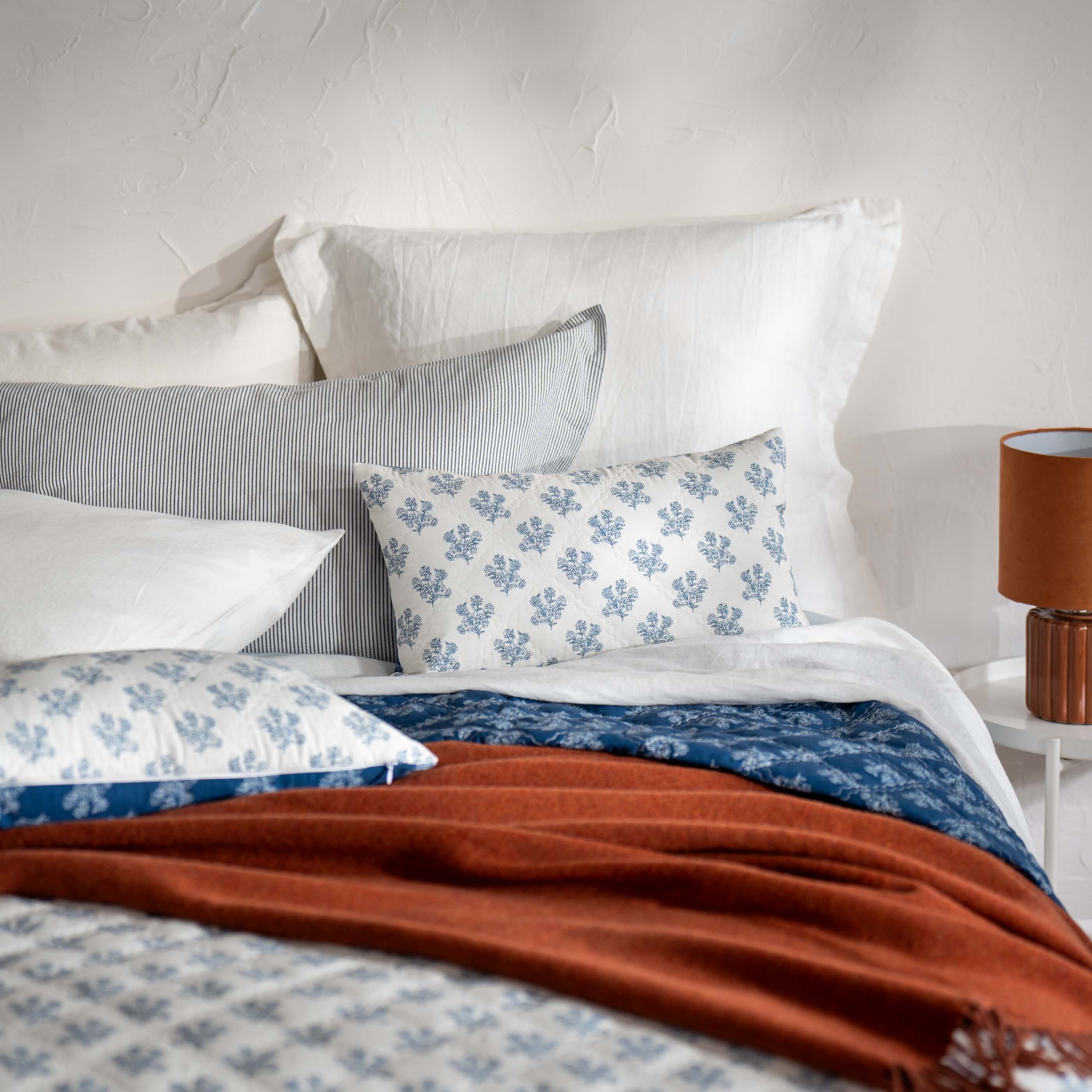 Midnight Blue Reversible Floral Print Cushion Cover - Image 4