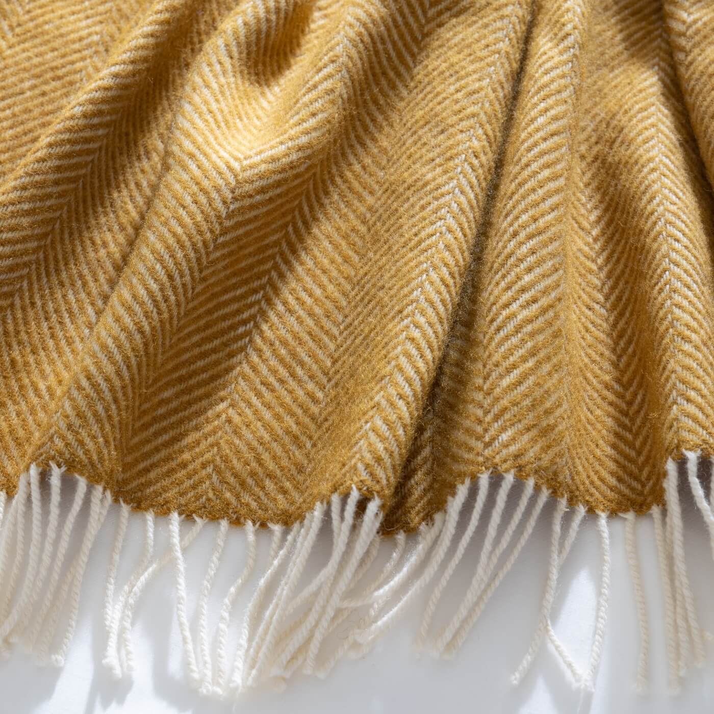 Mustard Herringbone Pure Wool Throws & Cushions - Image 4