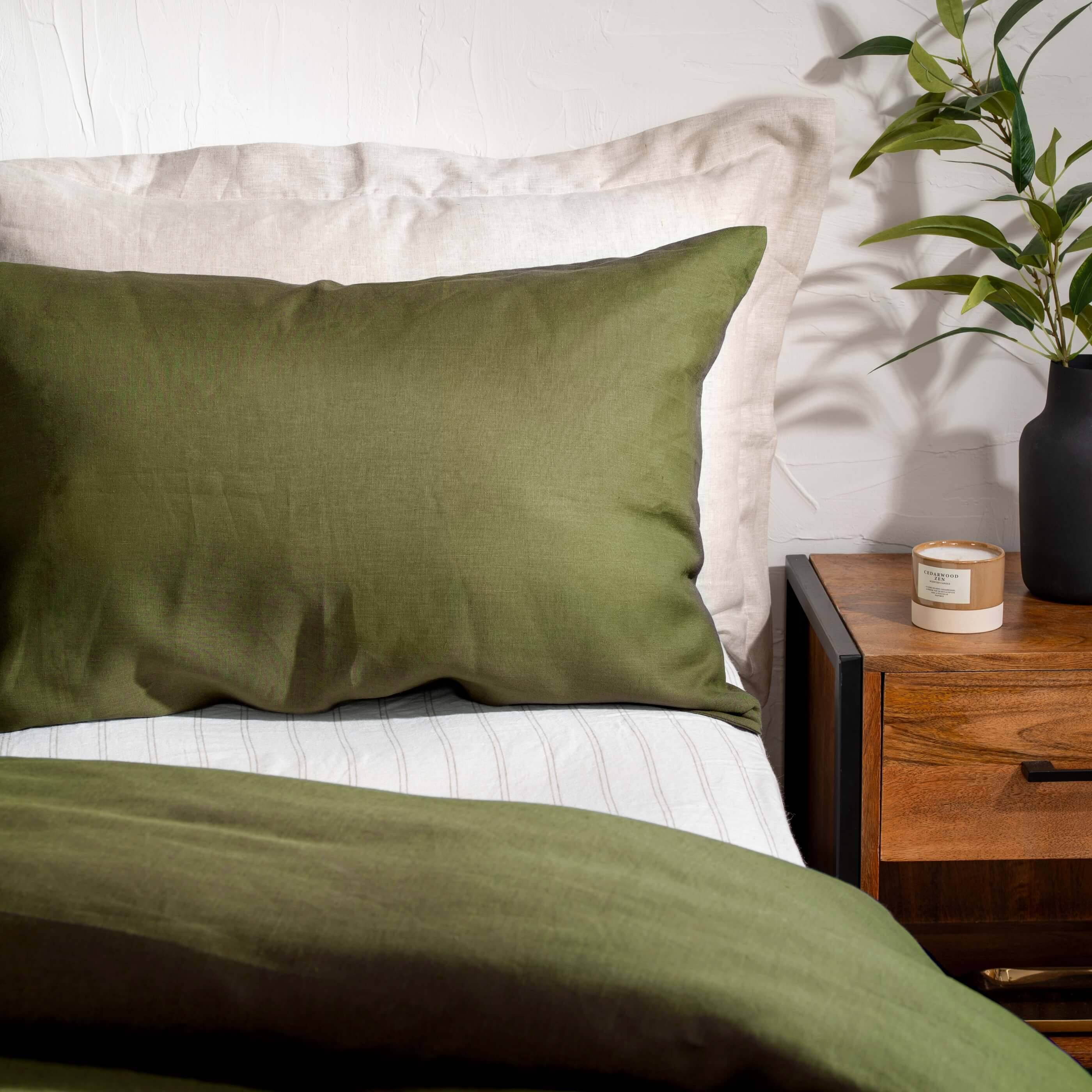 Olive Green French Linen Duvet Cover - Image 3