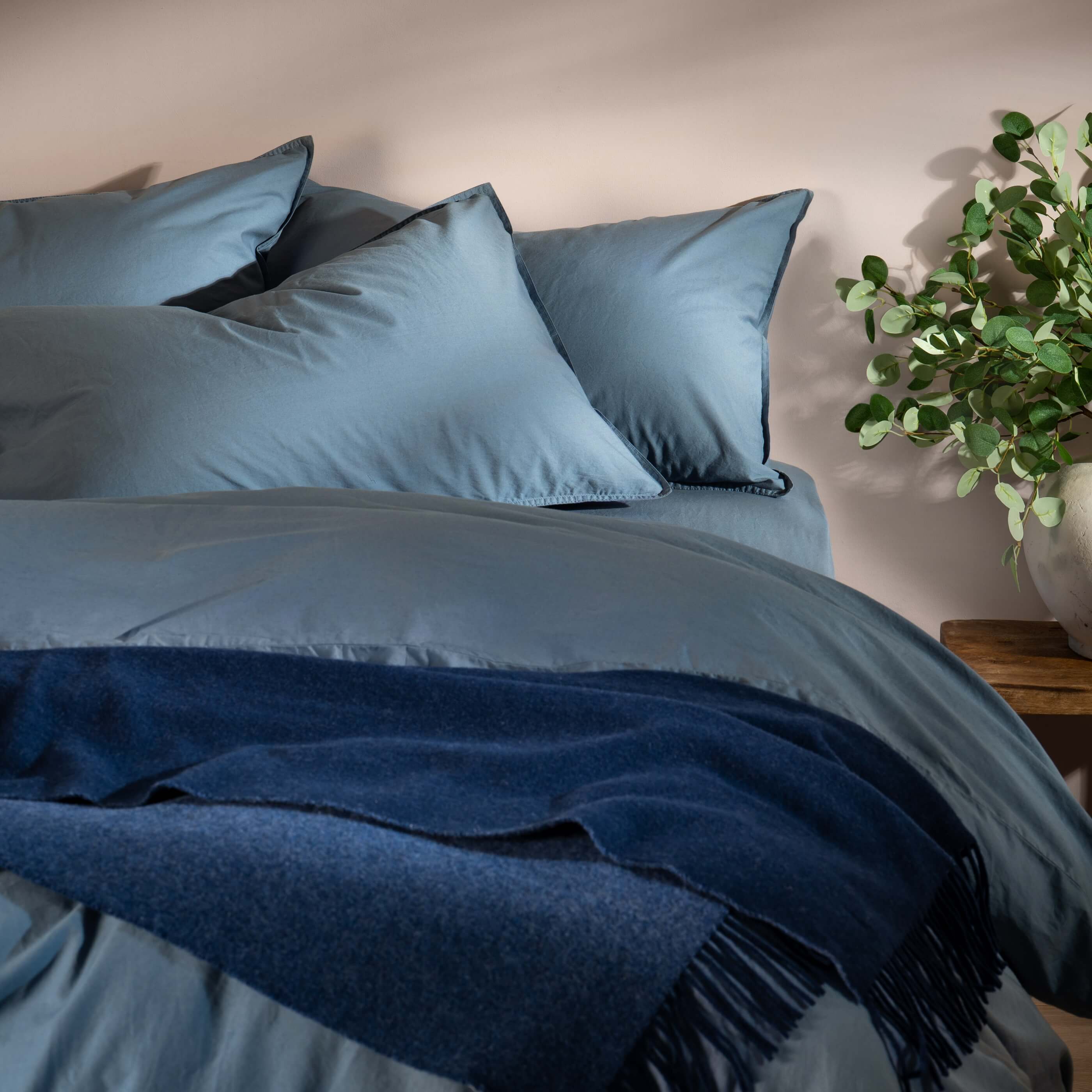 Storm Blue Stonewashed Cotton 30cm Standard Fitted Sheets - Image 3
