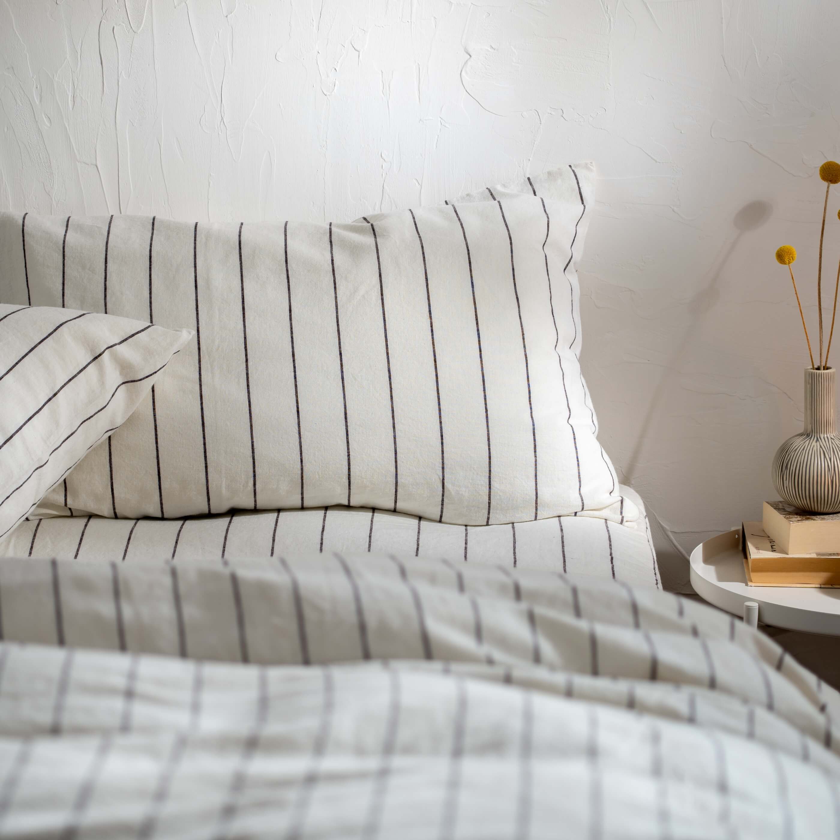 White/Blackberry Pinstripe Linen Cotton Blend Bedding - Image 3