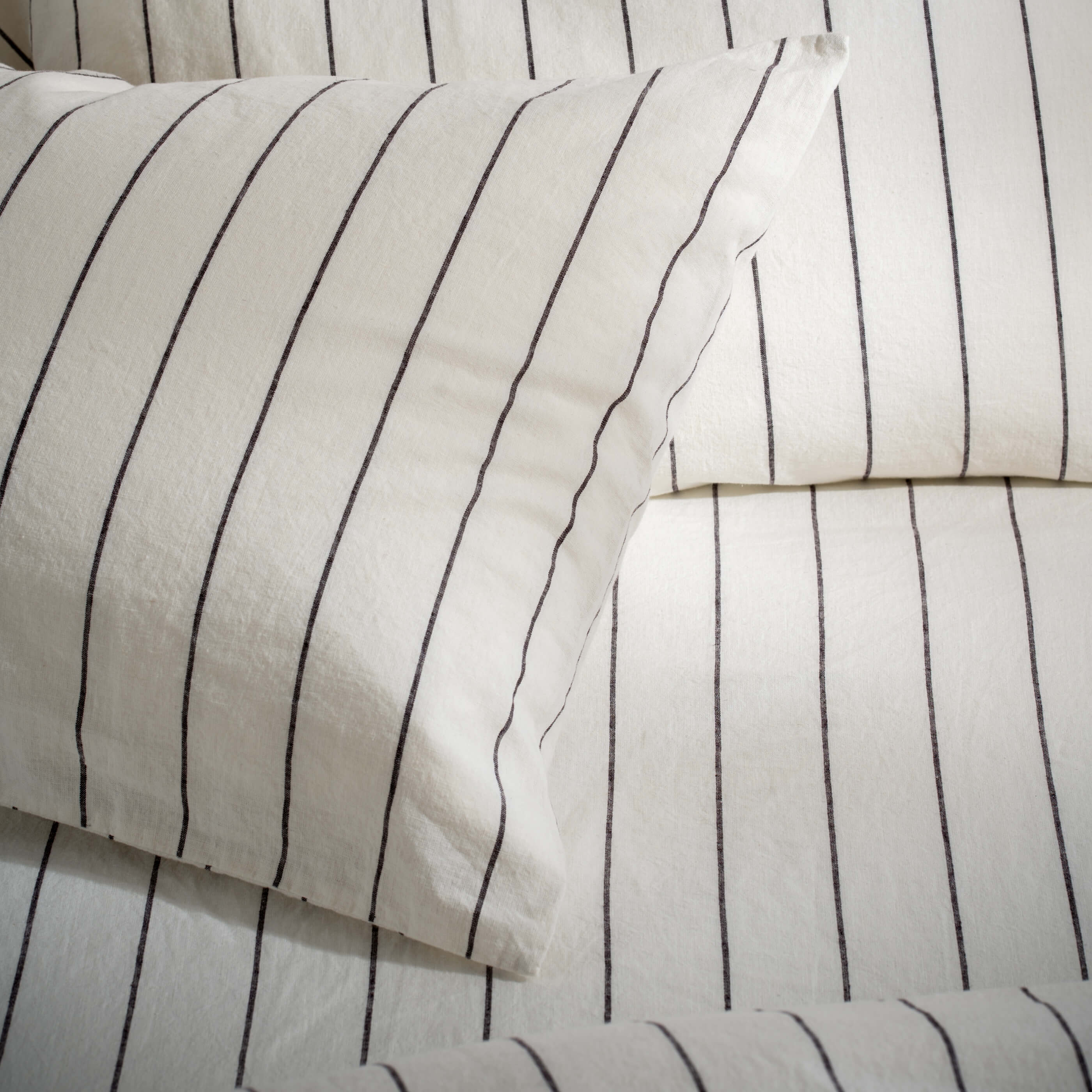 White/Blackberry Pinstripe Linen Cotton Blend Duvet Cover - Image 15