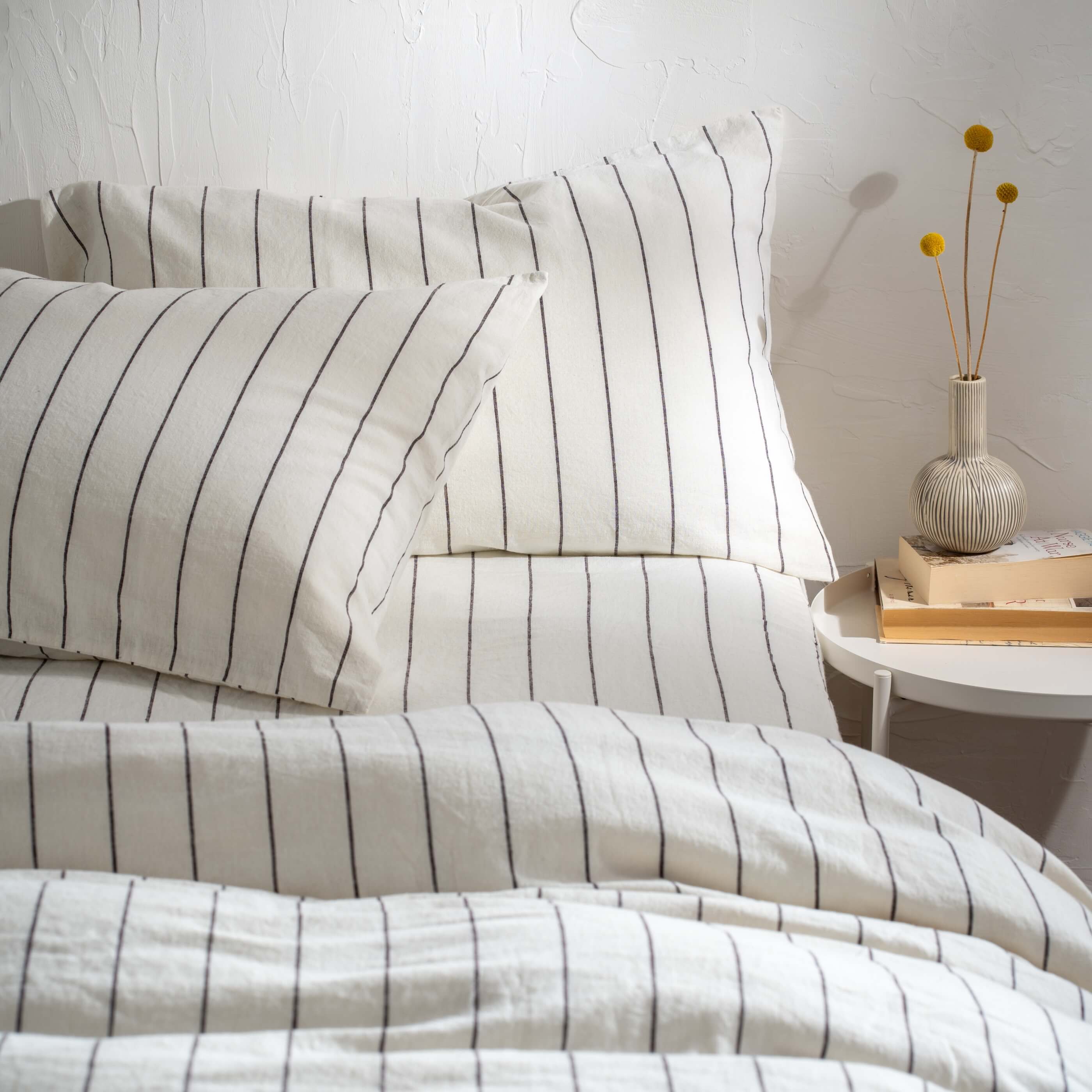 White/Blackberry Pinstripe Linen Cotton Blend Duvet Cover - Image 9