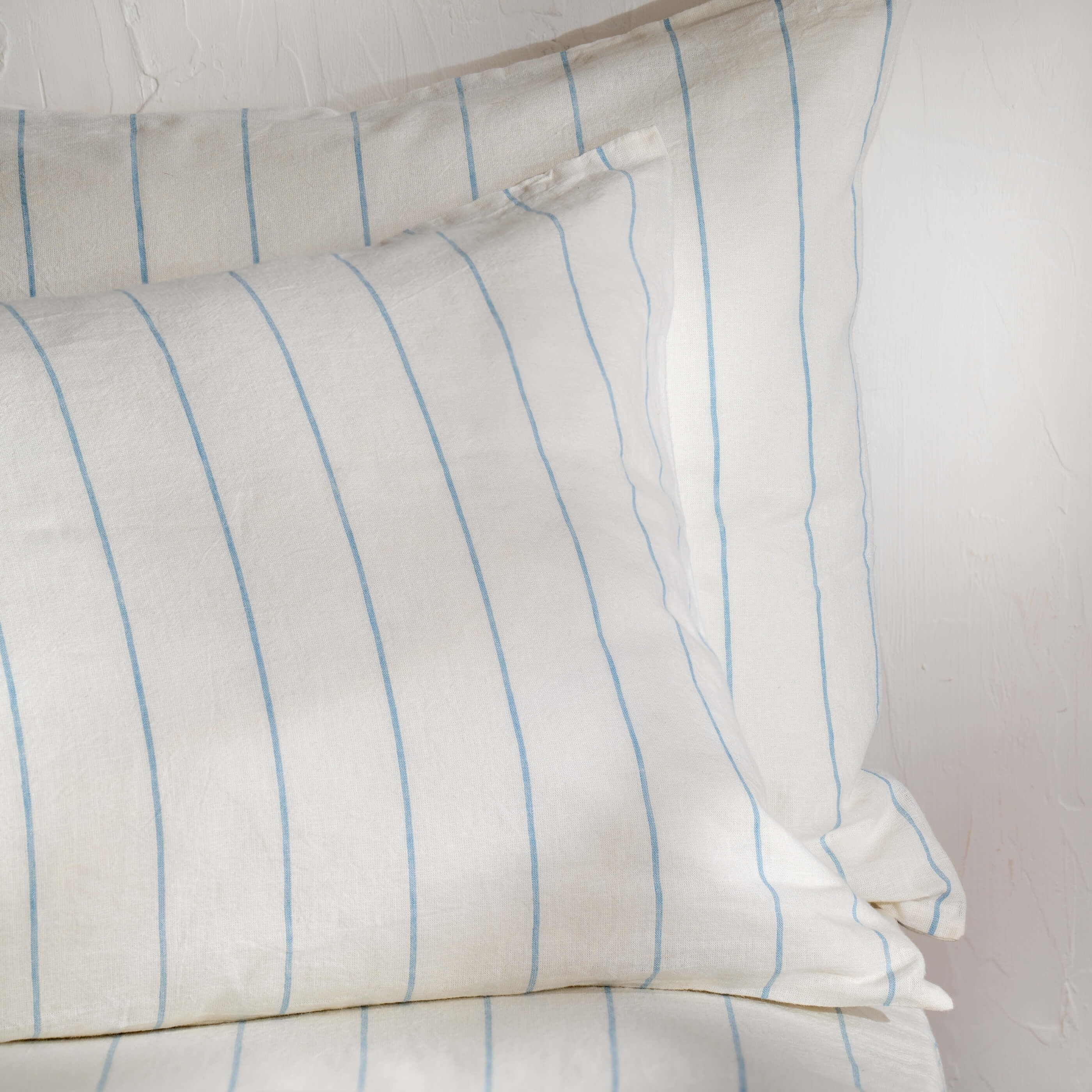 White/Blue Pinstripe Linen Cotton Blend Bedding - Image 3