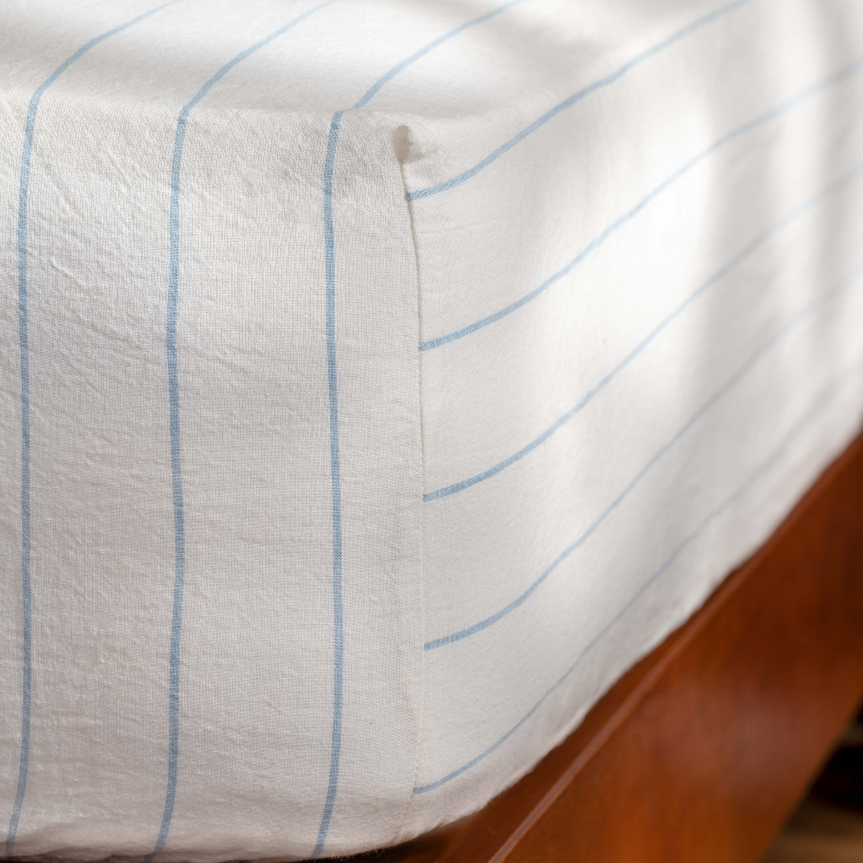 White/Blue Pinstripe Linen & Cotton Blend Duvet Sets - Image 4