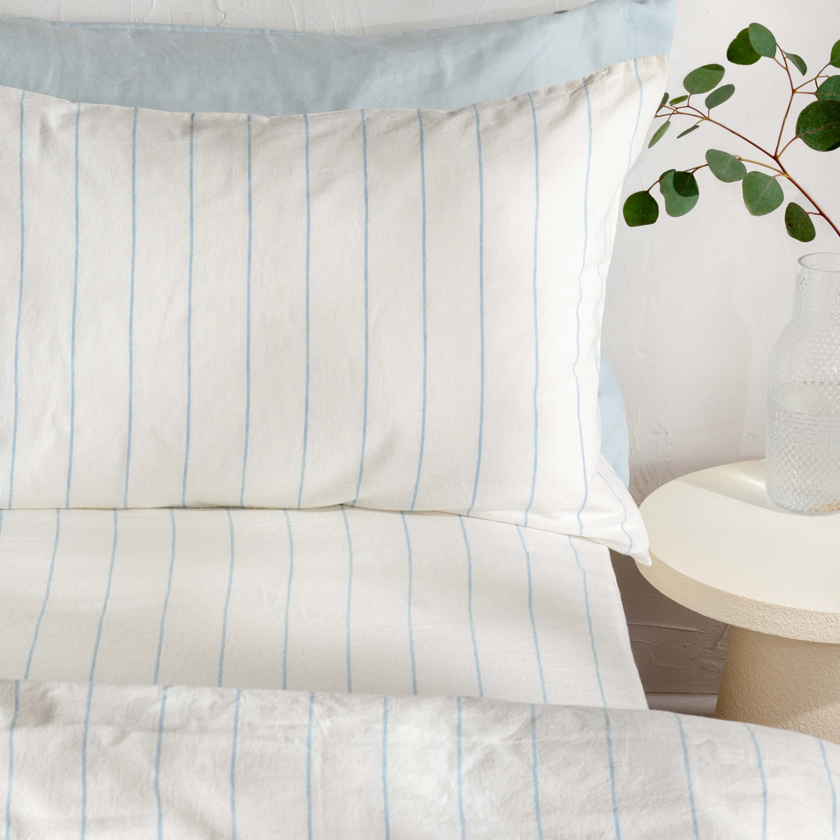 White/Blue Pinstripe Linen Cotton Blend Duvet Cover - Image 2