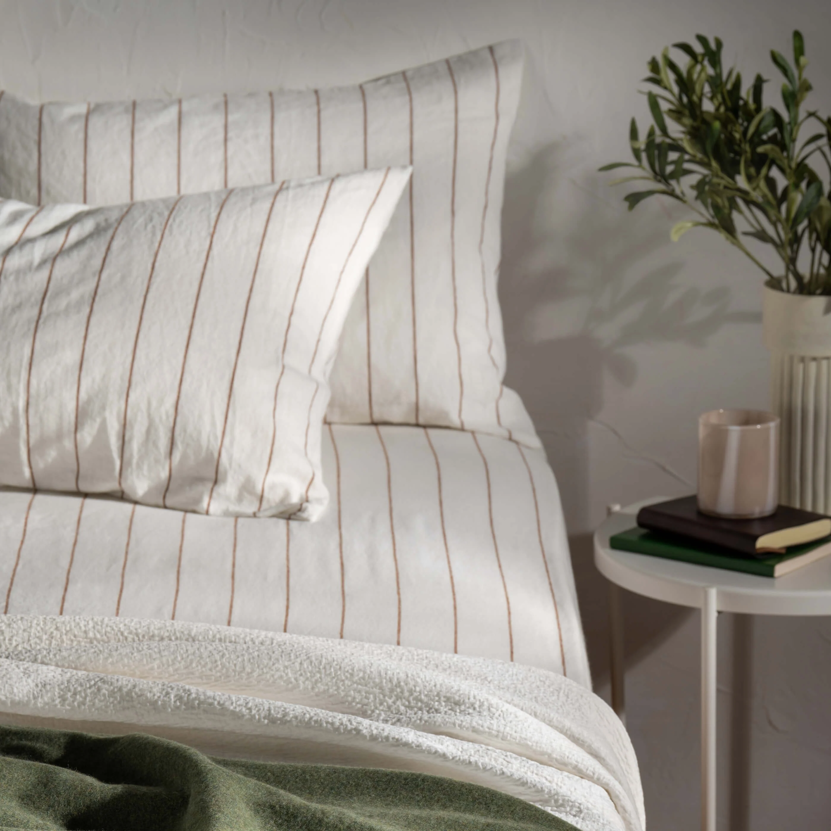 White/Burnt Orange Pinstripe Linen/Cotton 30cm Standard Fitted Sheets - Image 3