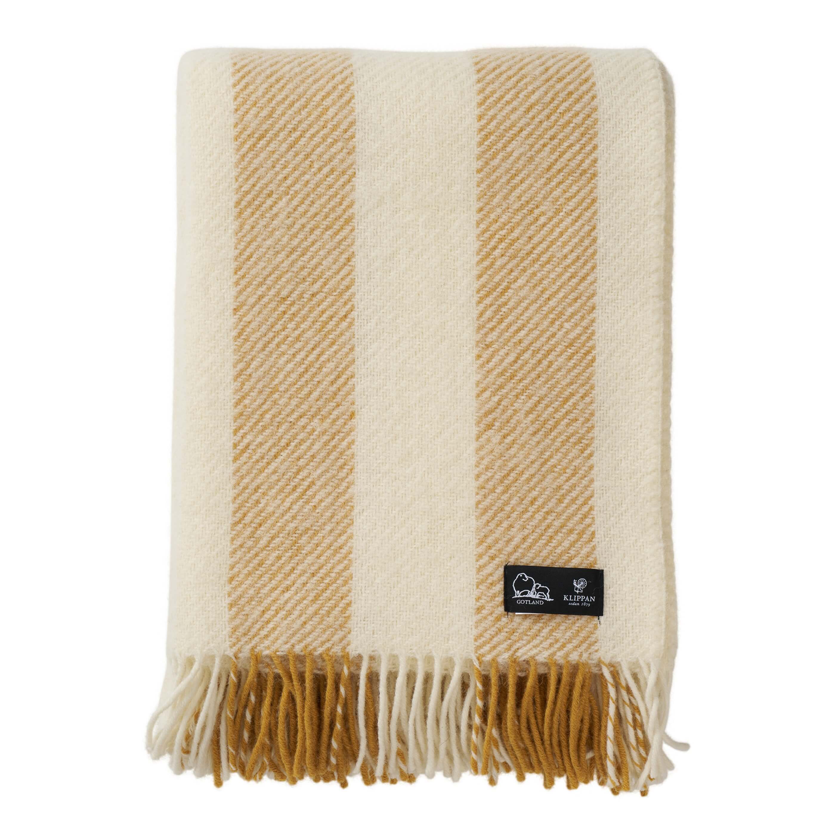 Yellow Ochre Brushed Wool Stripe Throw - Image 3